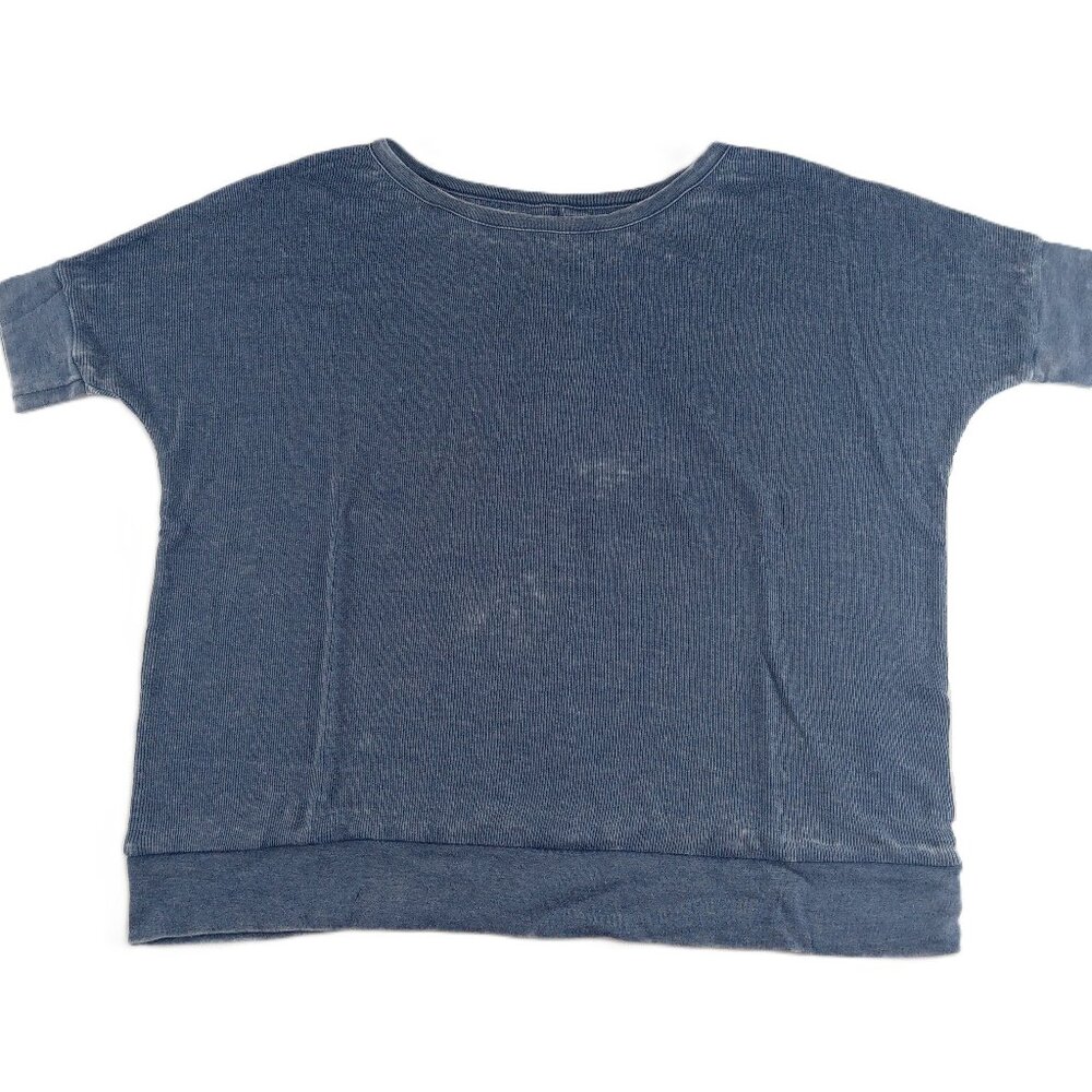 Chaser Burnout Ribbed Knit Oversized Pullover Tee Women's Size Medium Oasis Blue